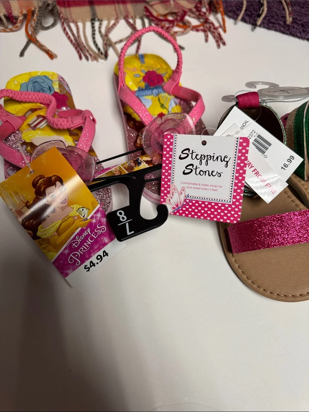 Girls Pink Floral Glitter Flip Flop Sandals